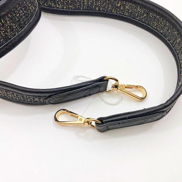 JEN & CO. Guitar Style Strap 48x1.5 inches Black Gold Thread Goldtone Clips - Picture 3 of 4